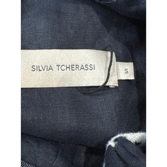 Silvia Tcherassi Lea Blue Embroidered Linen Cotton Midi Dress Twist Neckline S - Picture 6 of 16